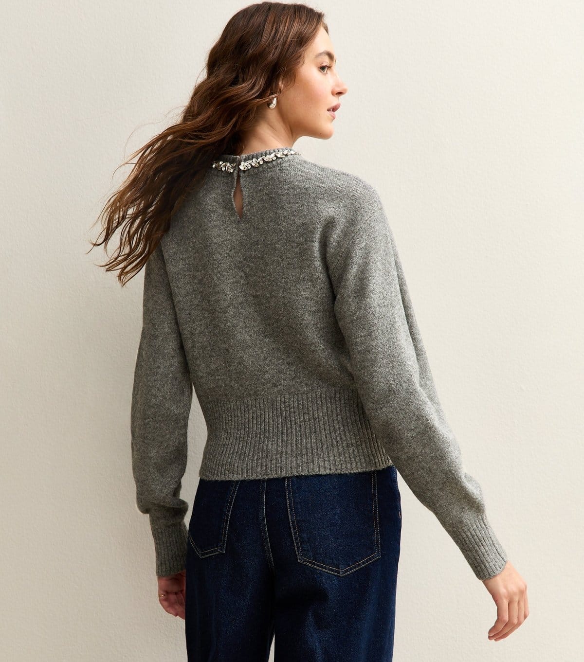 New Look Women's Grey Embellished Necklace Jumper New Look - 4