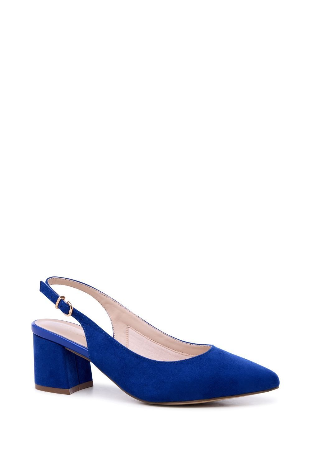 Paradox London Paradox London Women's Wide Fit 'Flynn' Mid Block Heel Sling Back Court Shoes in Blue - 2