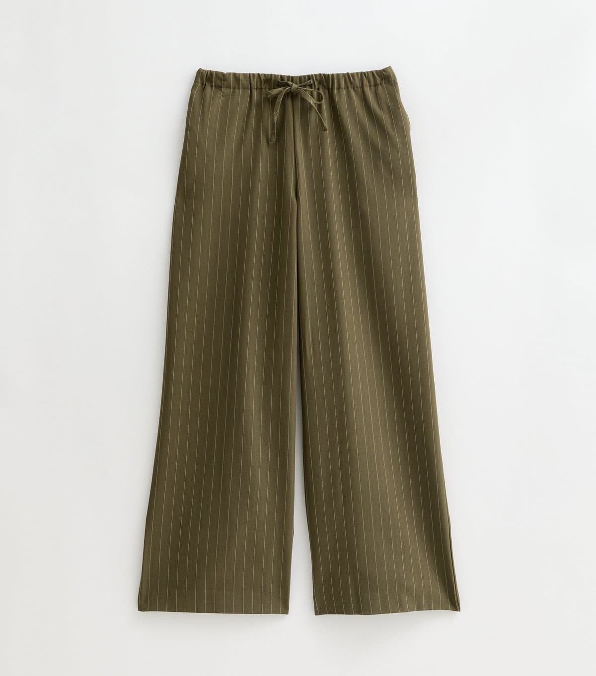 New Look Women's Petite Green Woven Pinstripe Wide Leg Tailored Trousers New Look