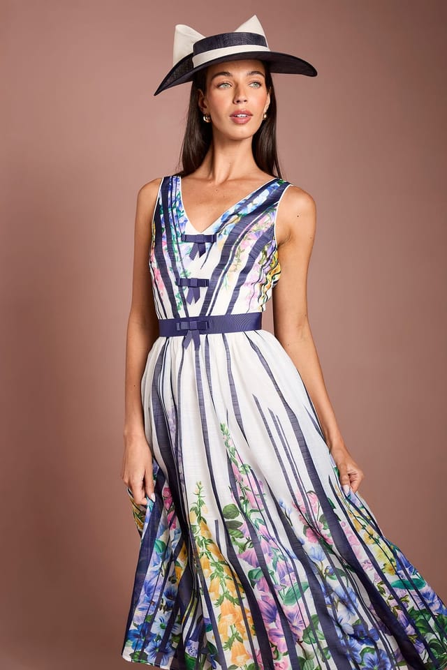Coast Coast Women's Lisa Tan Bow Detail Printed Organza Midi Dress in Navy - 2