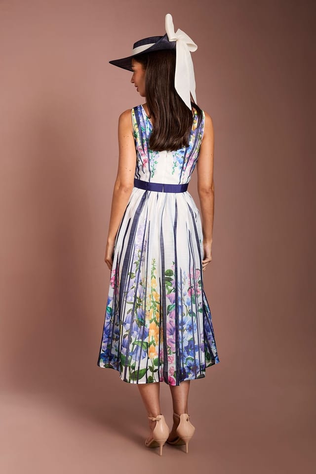 Coast Coast Women's Lisa Tan Bow Detail Printed Organza Midi Dress in Navy - 3
