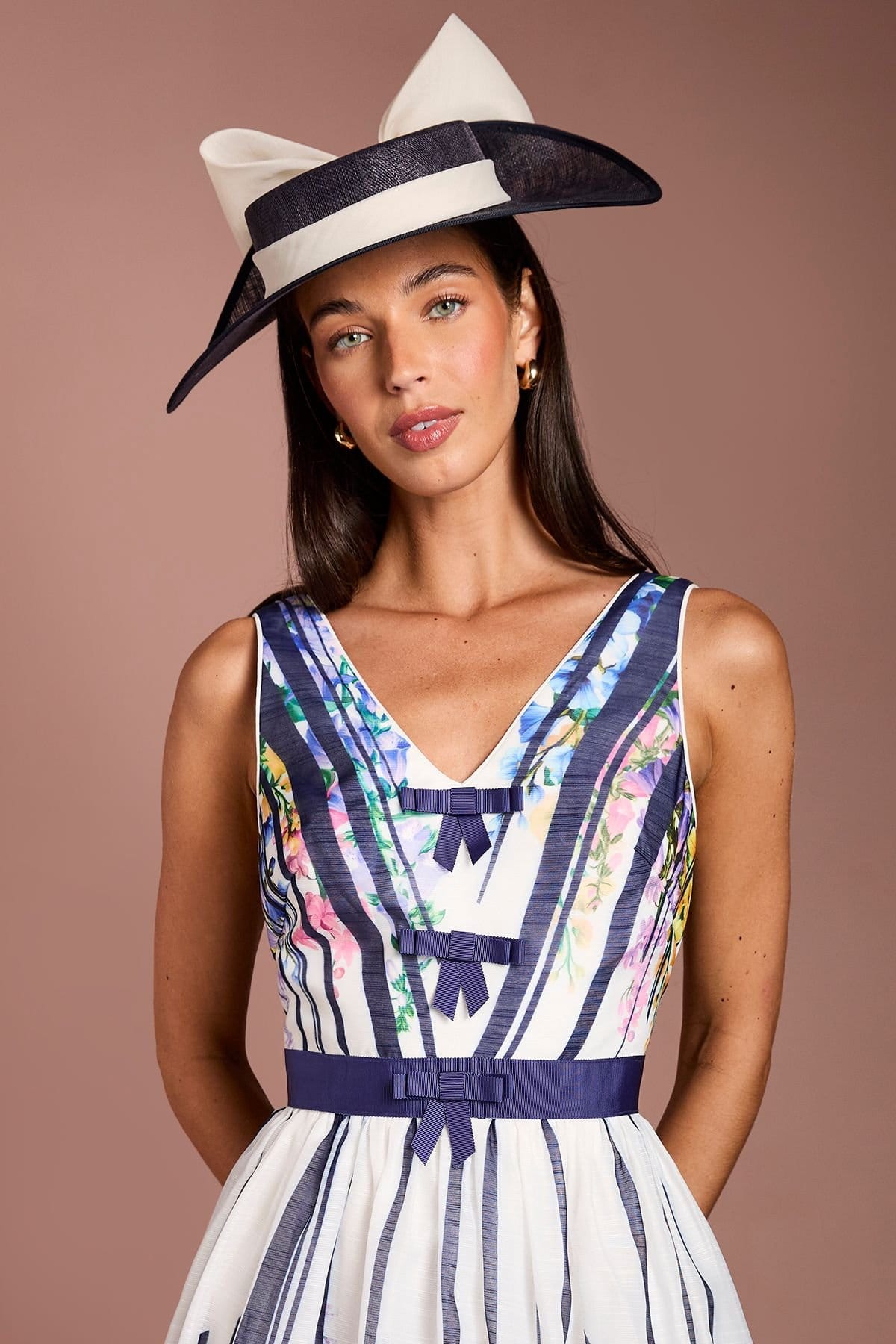 Coast Coast Women's Lisa Tan Bow Detail Printed Organza Midi Dress in Navy - 4