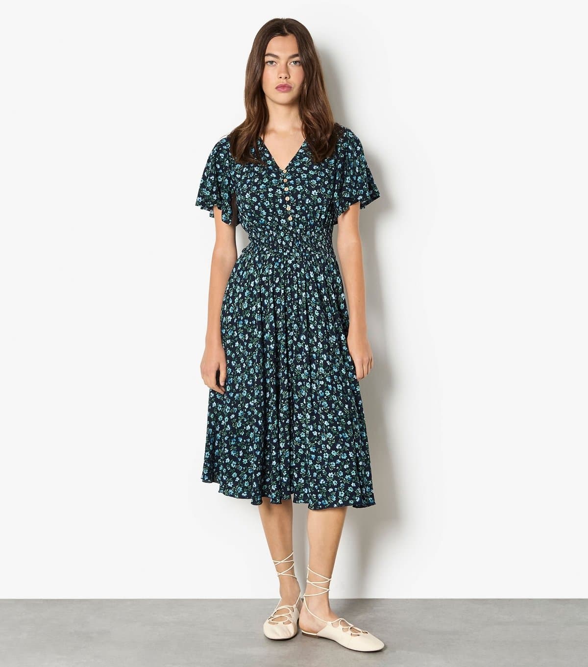 Apricot Women's Blue Wind Flower Button Dress Apricot New Look