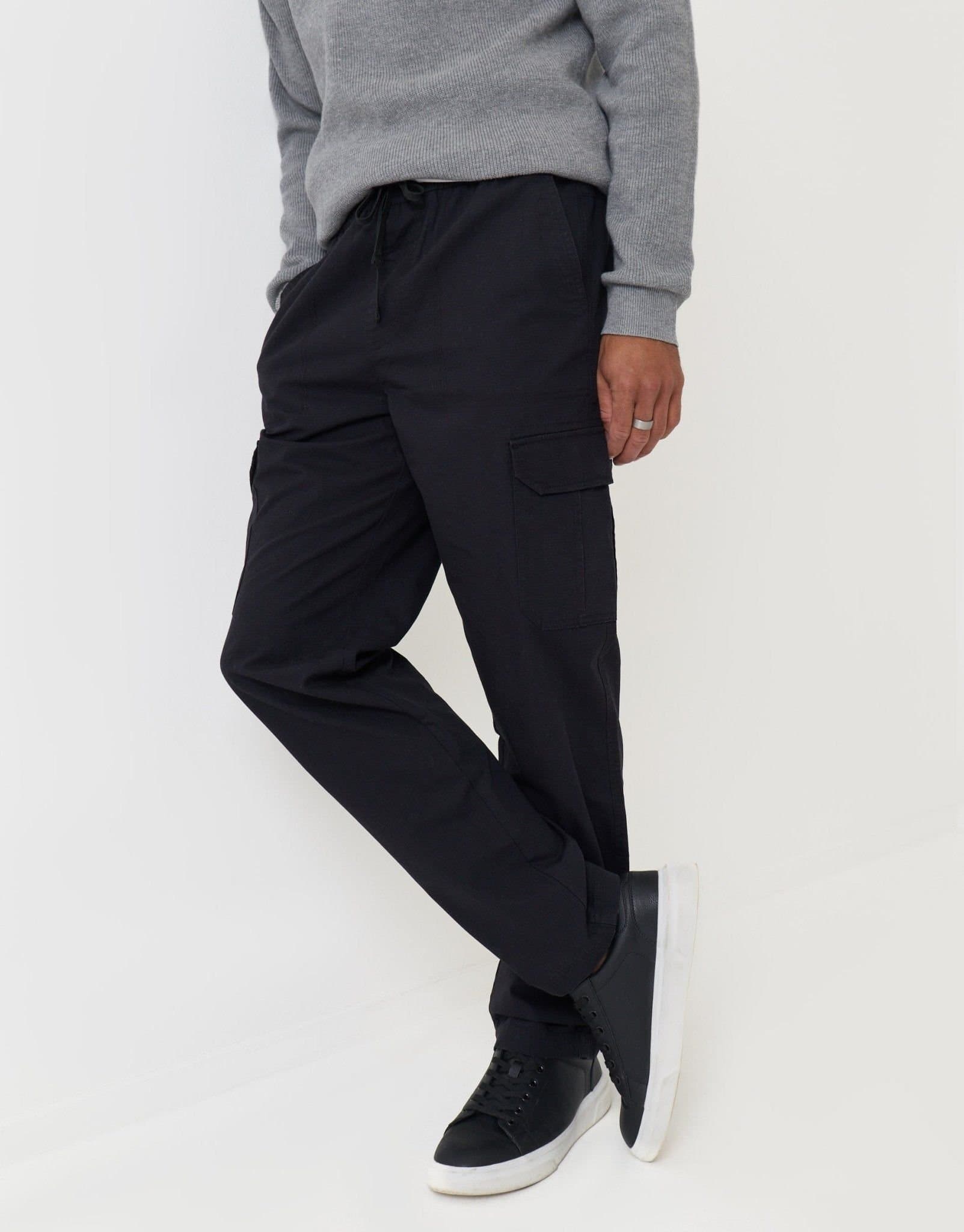 Threadbare threadbare Men's Regular Fit Cotton Cargo Trousers in Black