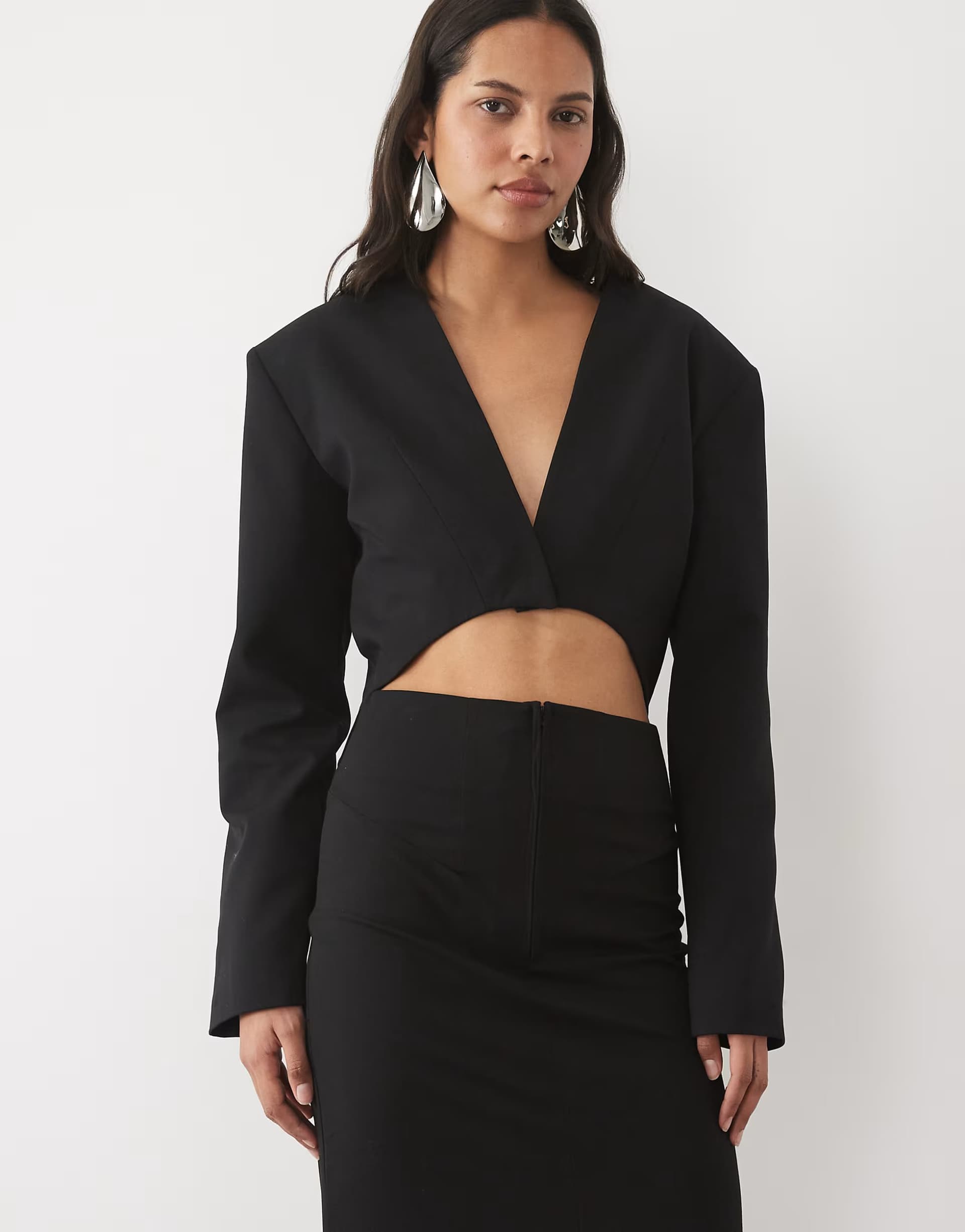 ASOS ASOS DESIGN crop co-ord plunge blazer in black
