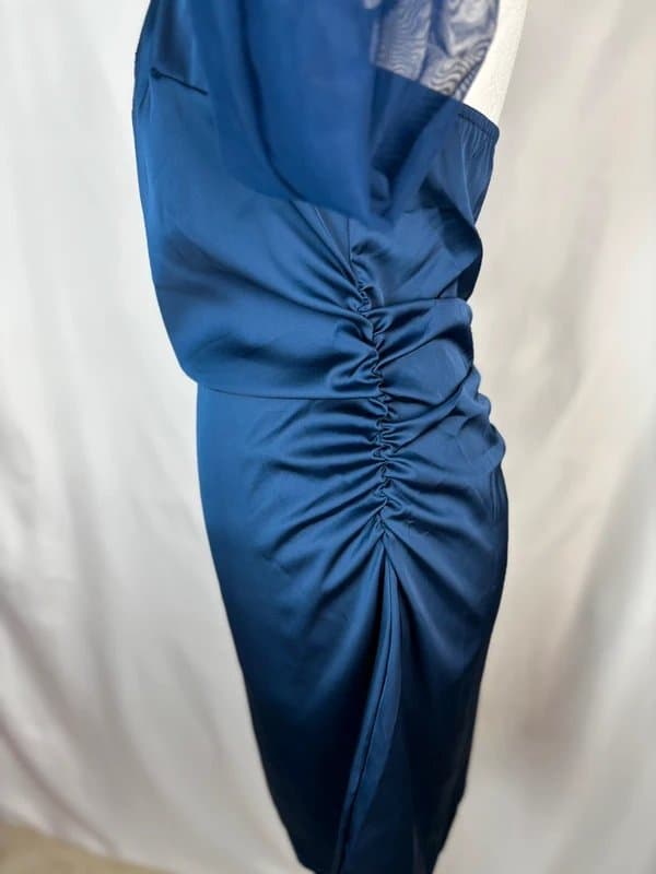 ASOS Design UK 12 In The Style Perrie Sian Royal Blue Two Piece Satin Mini Dress Sheer Sleeves Cut Out