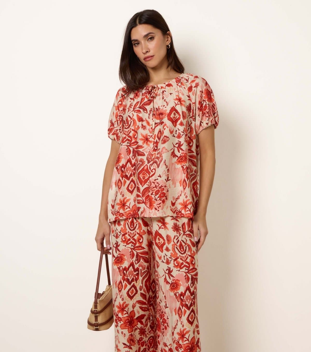 Blue Vanilla Women's Orange Pattern Tie Front Top Blue Vanilla New Look