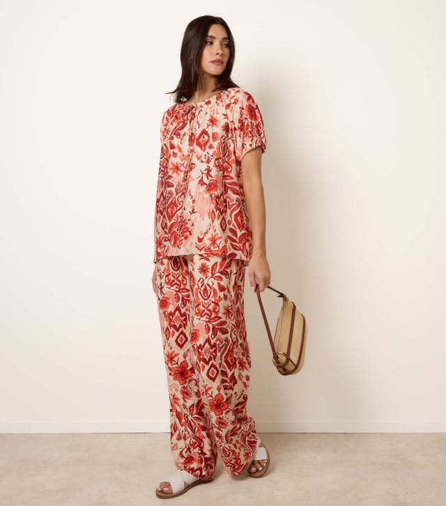 Blue Vanilla Women's Orange Pattern Tie Front Top Blue Vanilla New Look - 2