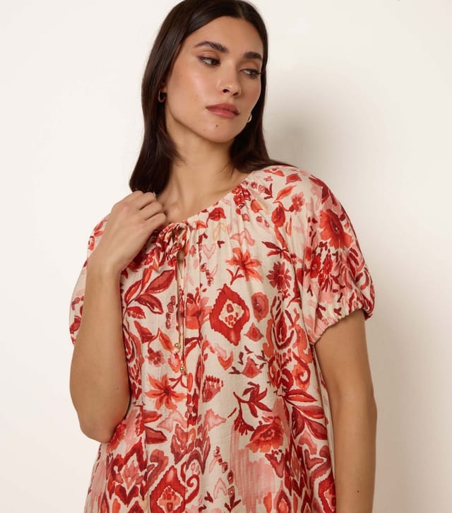 Blue Vanilla Women's Orange Pattern Tie Front Top Blue Vanilla New Look - 3