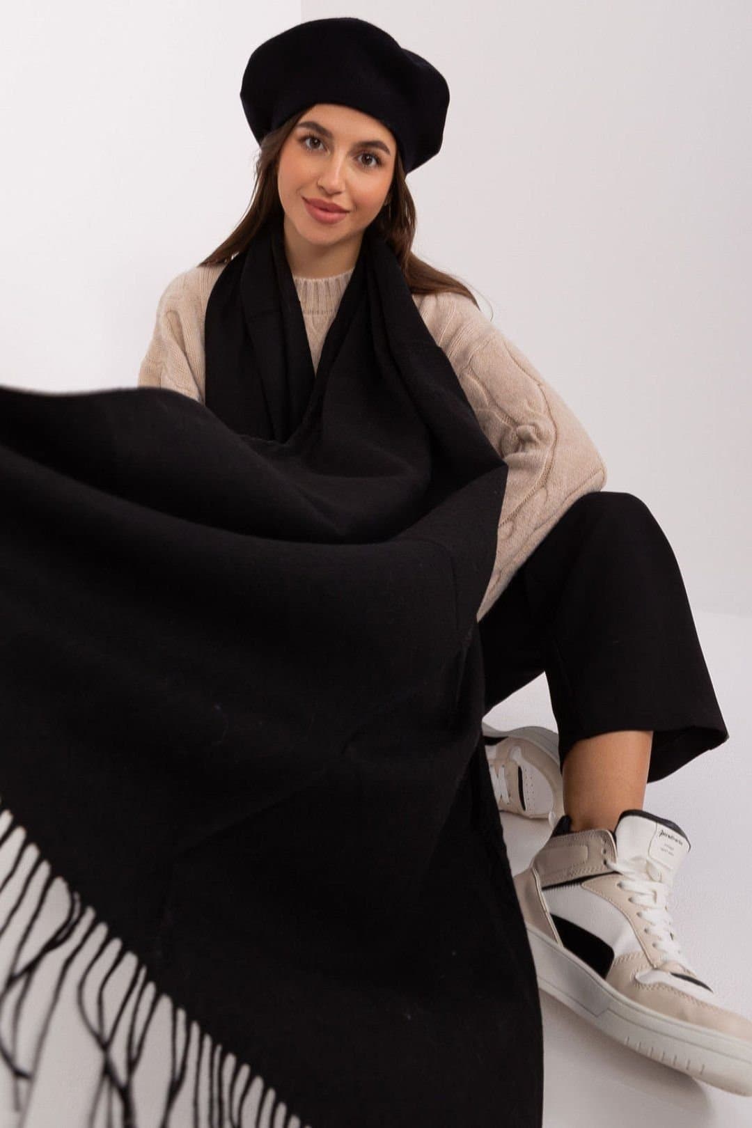 Love Lace Love Lace Black Warm Long Winter Scarf with Decorative Tassels