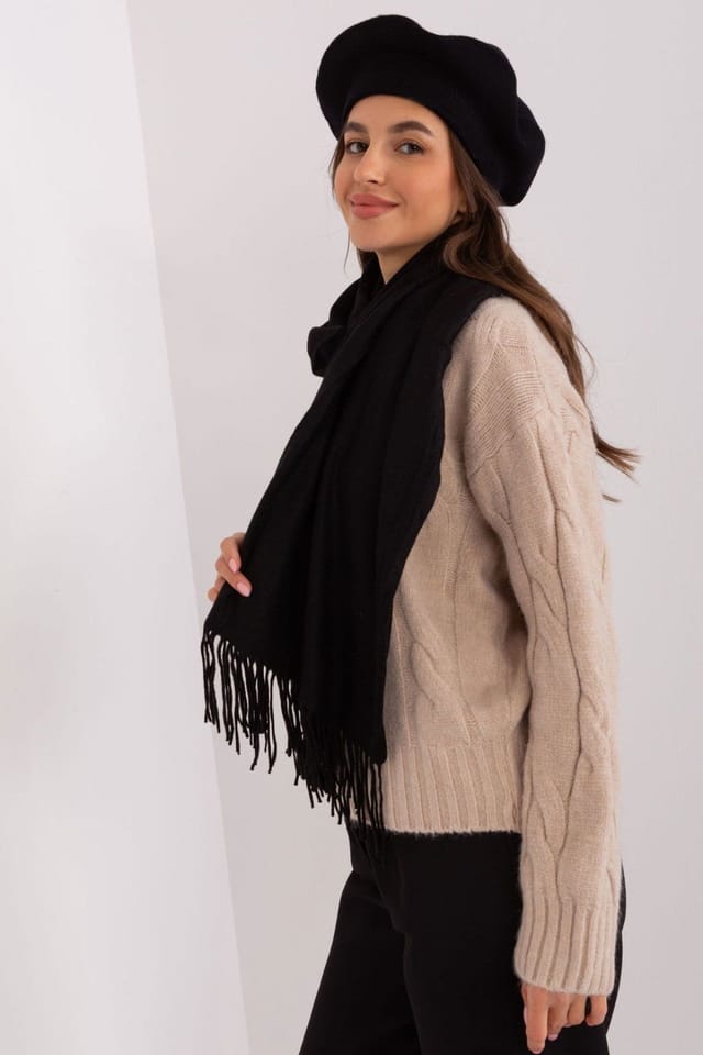 Love Lace Love Lace Women's Warm Long Winter Scarf with Decorative Tassels for Cozy Wear in Black - 3