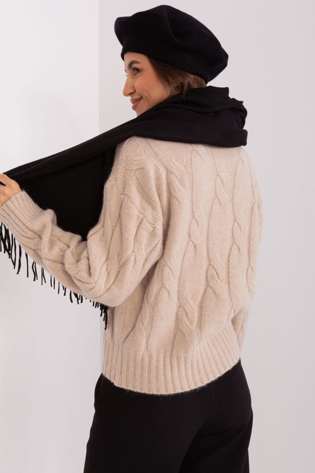 Love Lace Love Lace Women's Warm Long Winter Scarf with Decorative Tassels for Cozy Wear in Black - 4