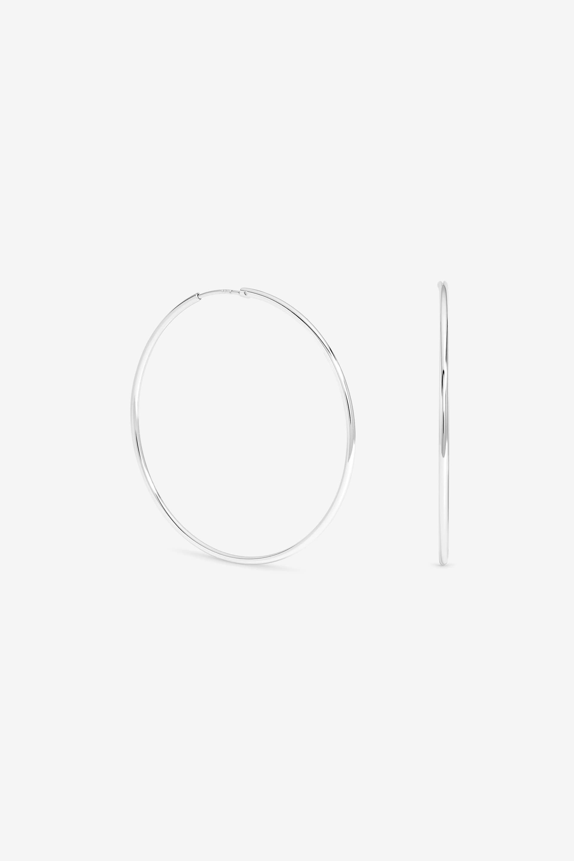 Simply Silver Simply Silver Women's Sterling Silver Plated 50mm Sleeper Hoop Earrings
