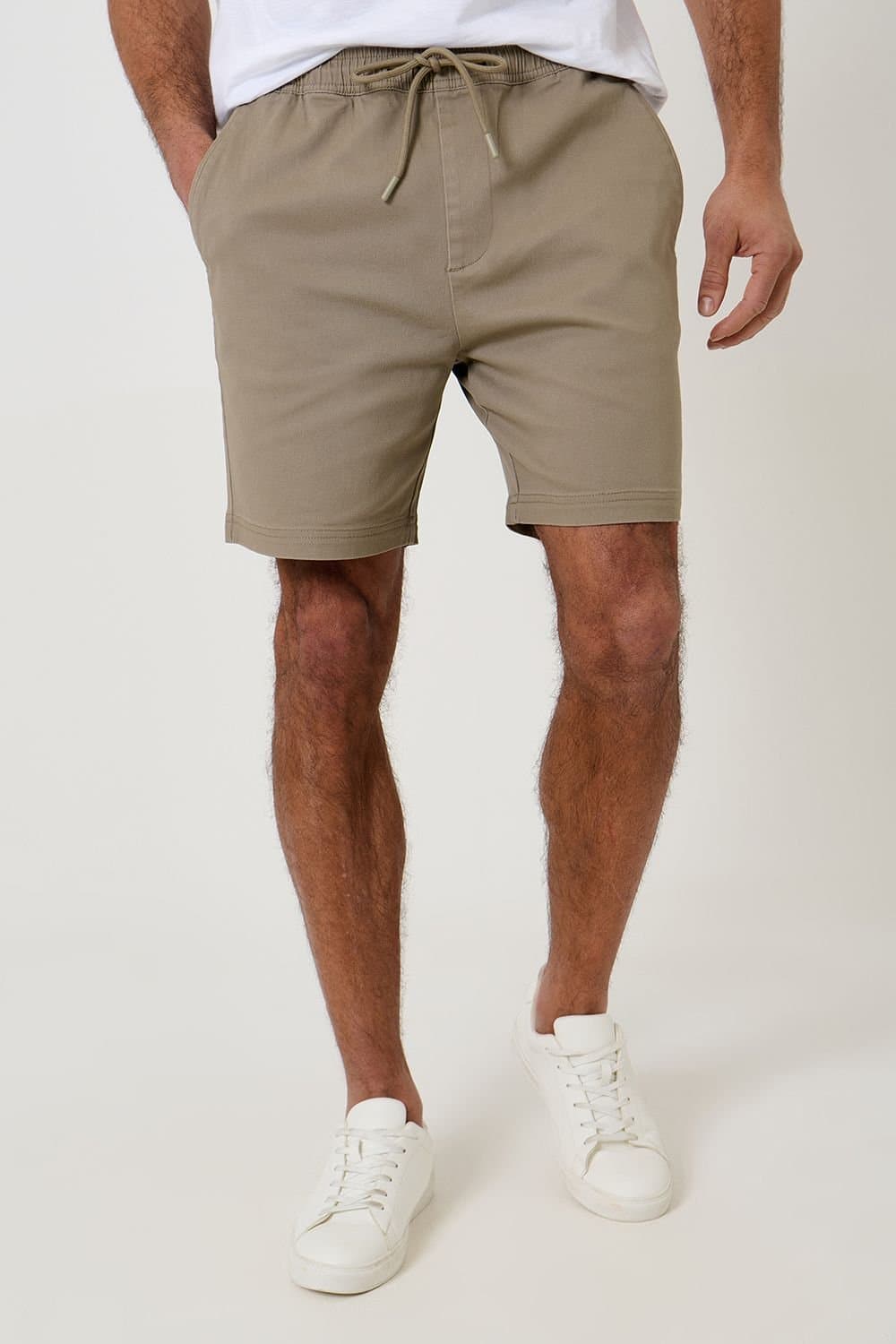 Threadbare Threadbare Men's Shorter Length Stretch Chino Shorts in Taupe