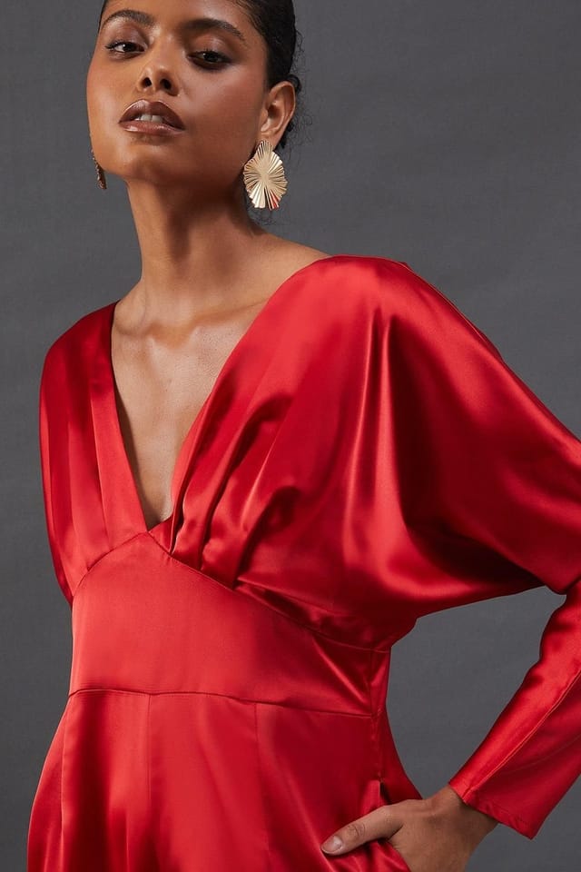 Warehouse Warehouse Women's Satin Batwing Wide Leg Jumpsuit in Red - 2