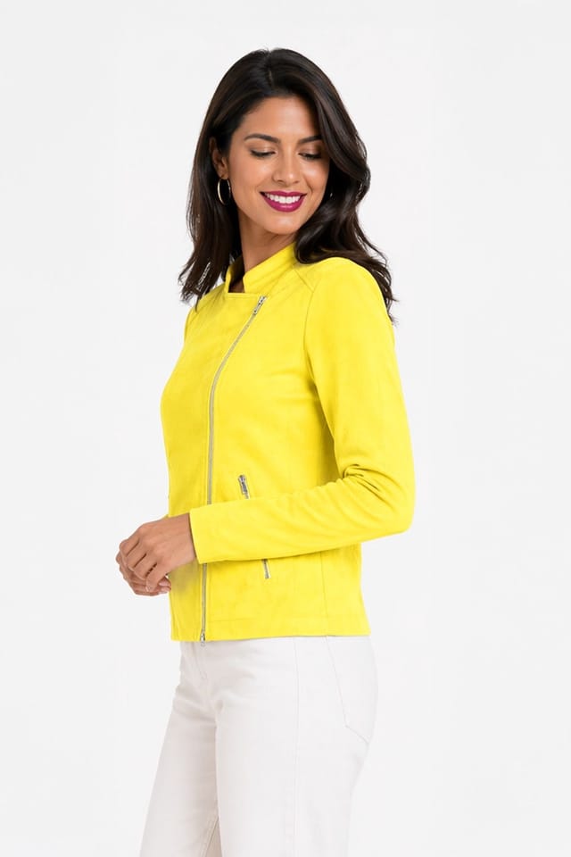 Kettlewell Kettlewell Women's Rachel Cropped Biker Jacket in Bright Yellow - 3