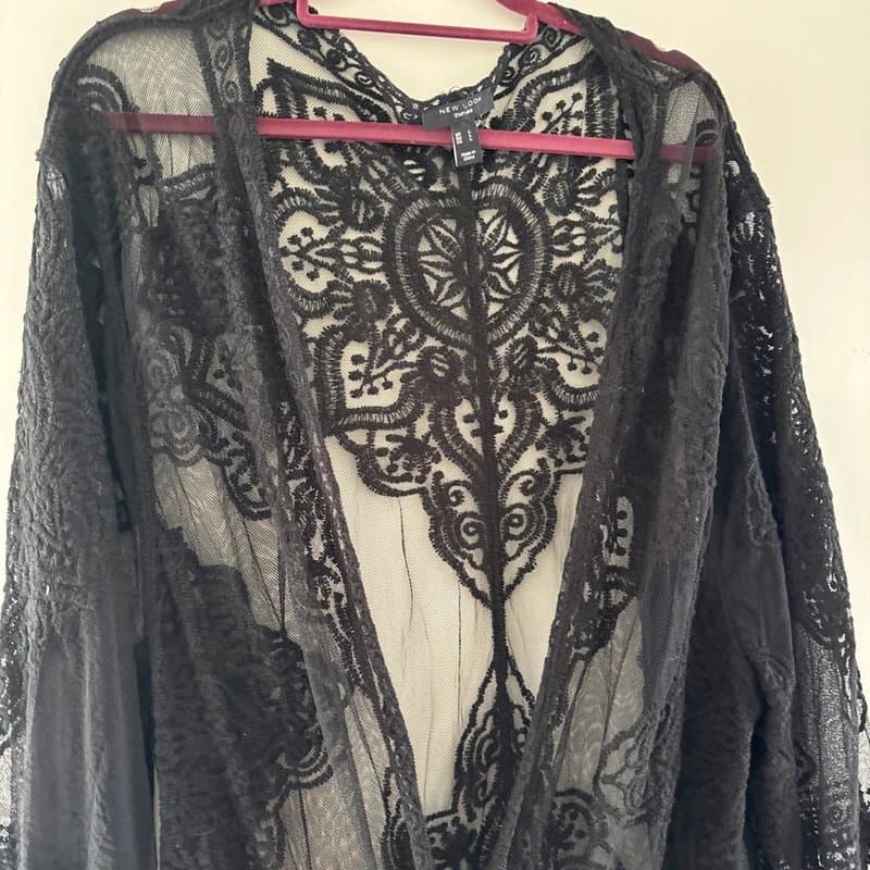 New Look New Look Black Lace Longline Cardigan Large UK 16 Ish