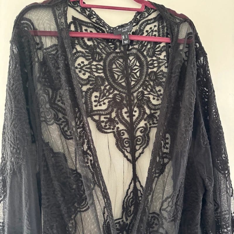 New Look Black Lace Longline Cardigan Large UK 16