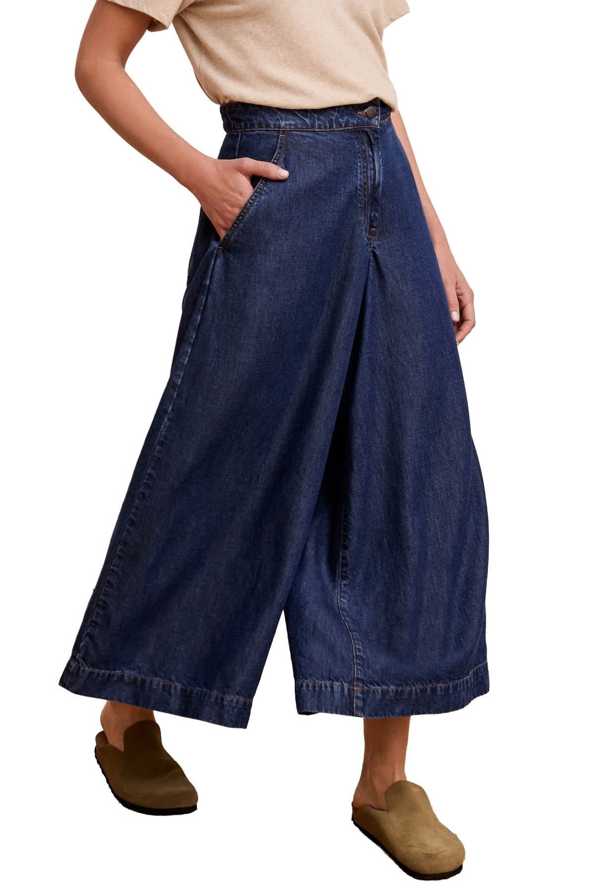 Celtic & Co Celtic & Co Women's Drape Denim Culotte Pants in Dark Blue