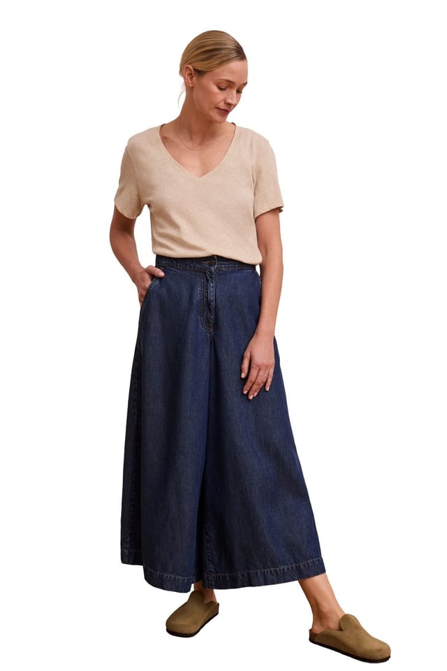 Celtic & Co Celtic & Co Women's Drape Denim Culotte Pants in Dark Blue - 2