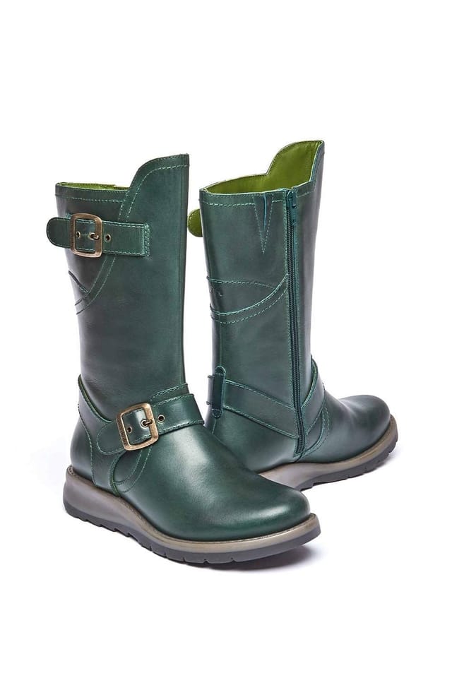Moshulu Moshulu Women's 'Nightjar' Wedge Mid-Length Leather Boots in Dark Green - 2