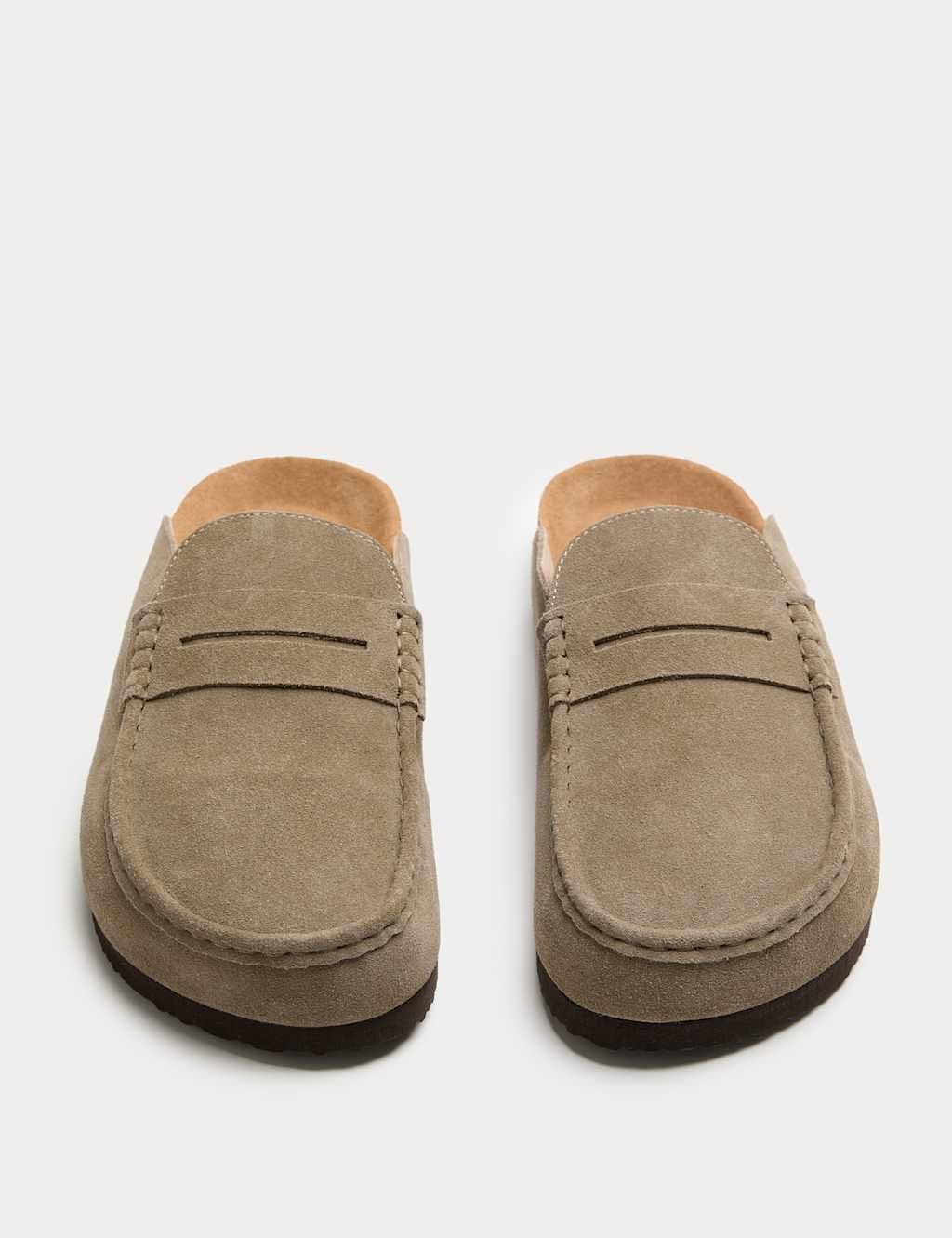 Marks & Spencer M&S Suede Saddle Loafer Corkbed Mules Taupe