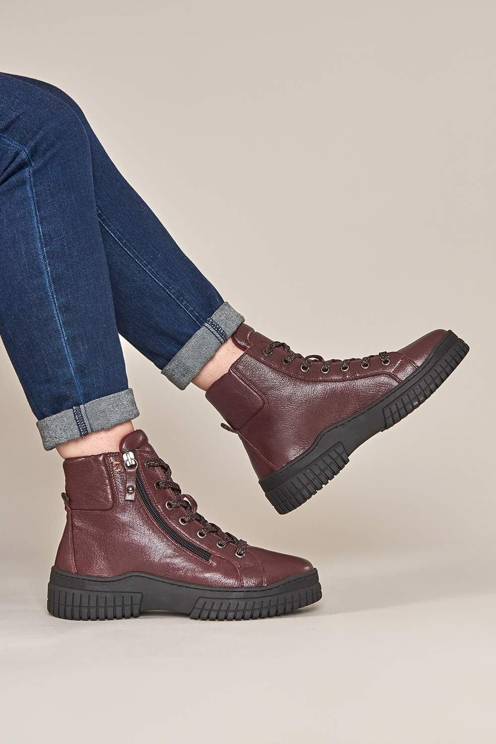 Moshulu Moshulu Women's 'Breen' Lace Up Ankle Boots in Dark Red - 1