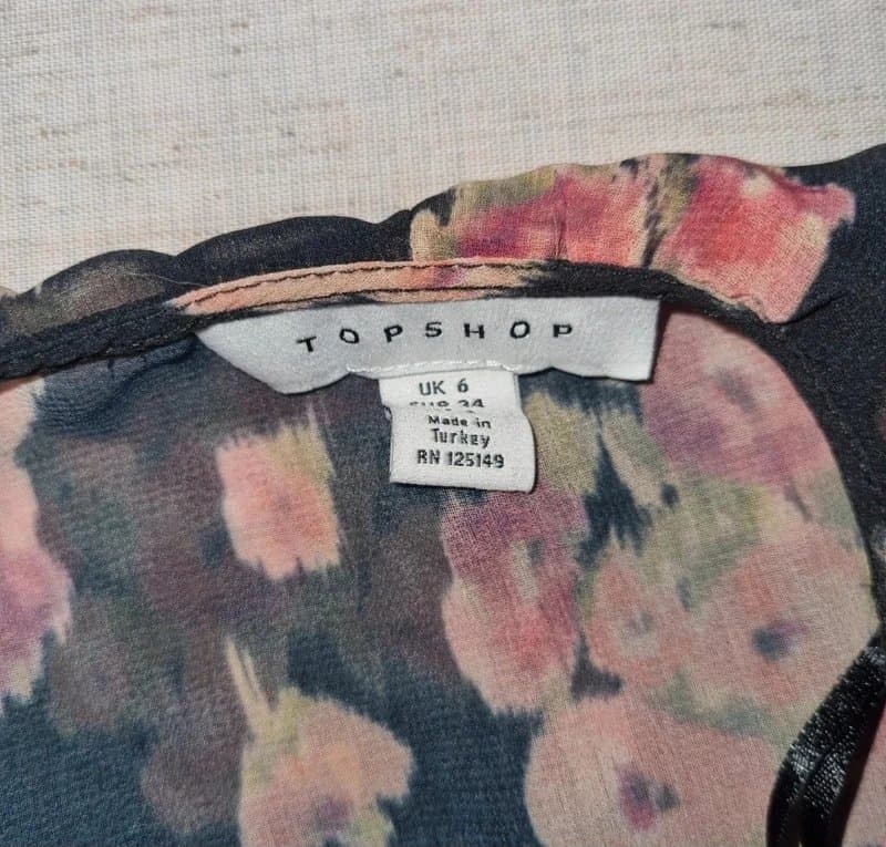 Topshop Topshop - Black Pink Floral Sheer Wrap Blouse - Size UK 6