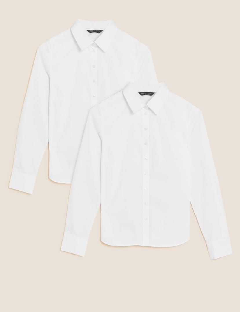 Marks & Spencer M&S 2 Pack Cotton Rich Long Sleeve Shirts White - 1