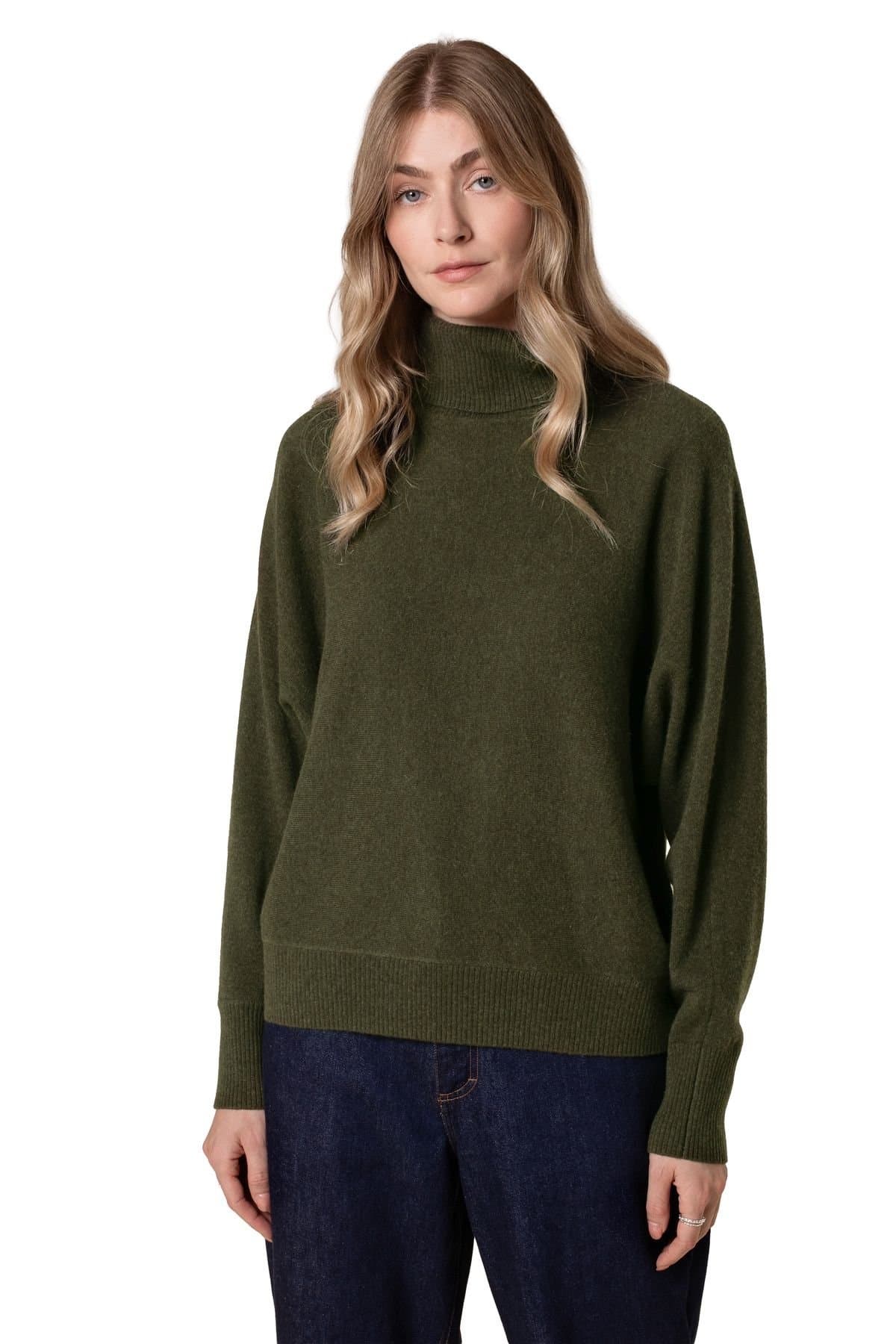 Celtic & Co Celtic & Co Women's Lambswool Roll Neck Jumper in Dark Olive