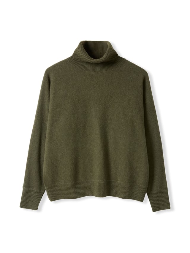 Celtic & Co Celtic & Co Women's Lambswool Roll Neck Jumper in Dark Olive - 2