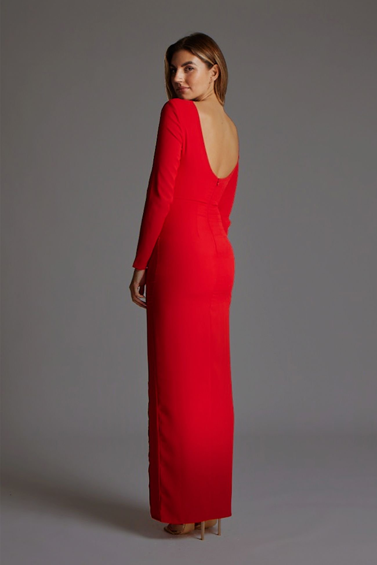 Vesper Vesper Women's Long Sleeve Maxi Dress with Low Back in Red - 3