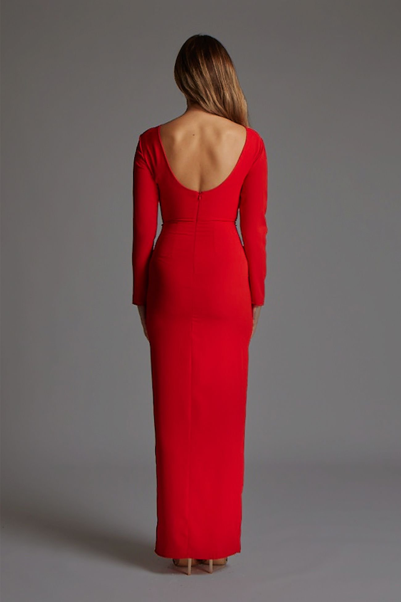 Vesper Vesper Women's Long Sleeve Maxi Dress with Low Back in Red - 4