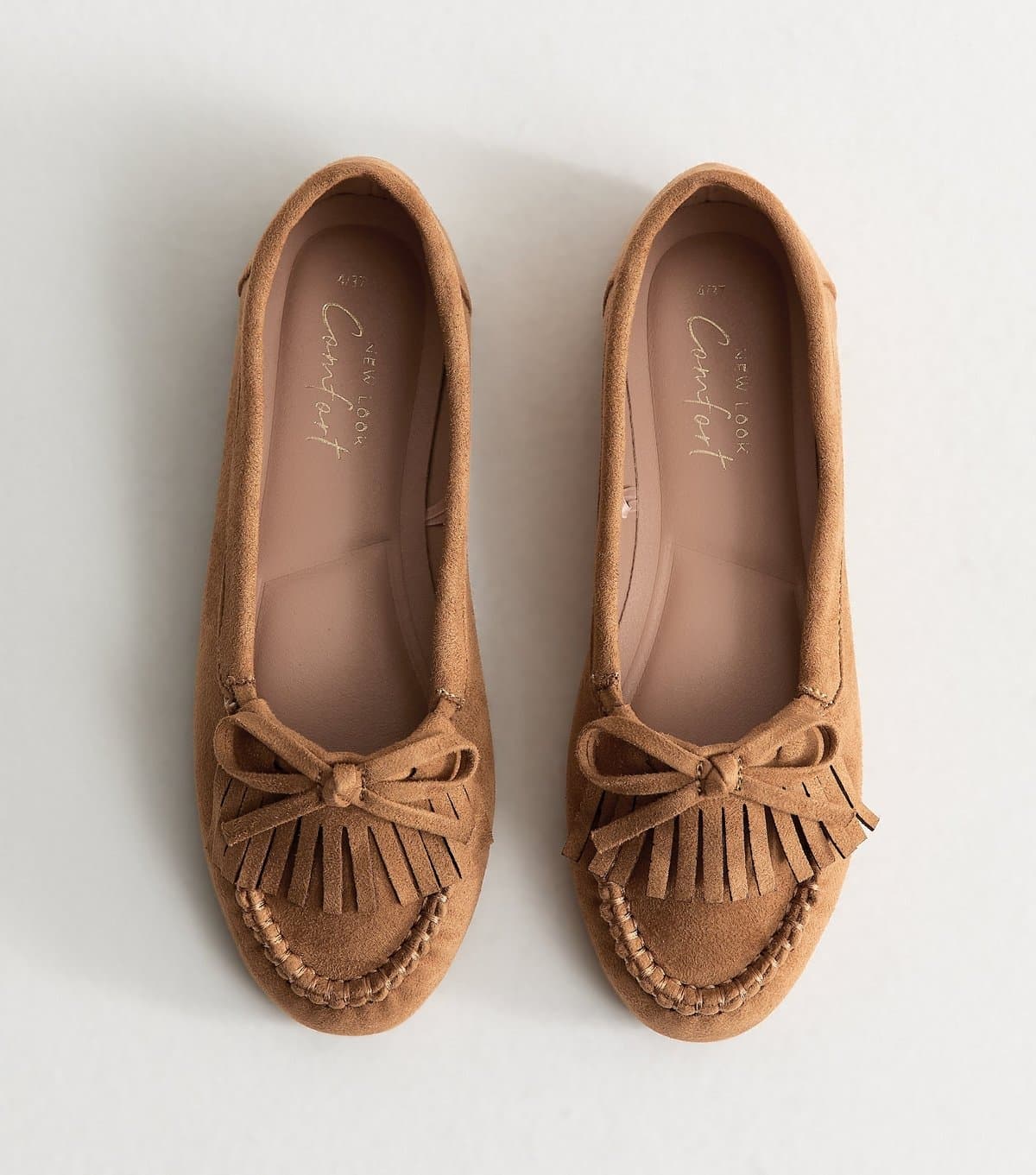 New Look Women's Tan Faux Suede Front Fringe Loafers Vegan New Look