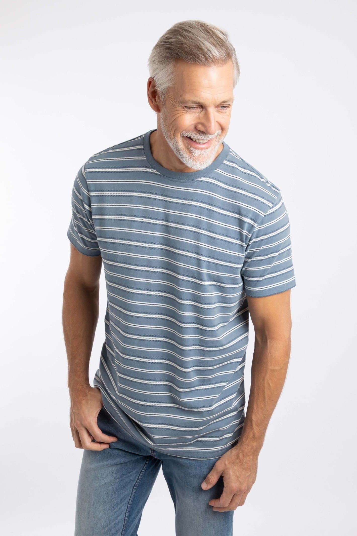 Weird Fish Weird Fish Men's Jefferson Textured Stripe T-Shirt in Mid Blue