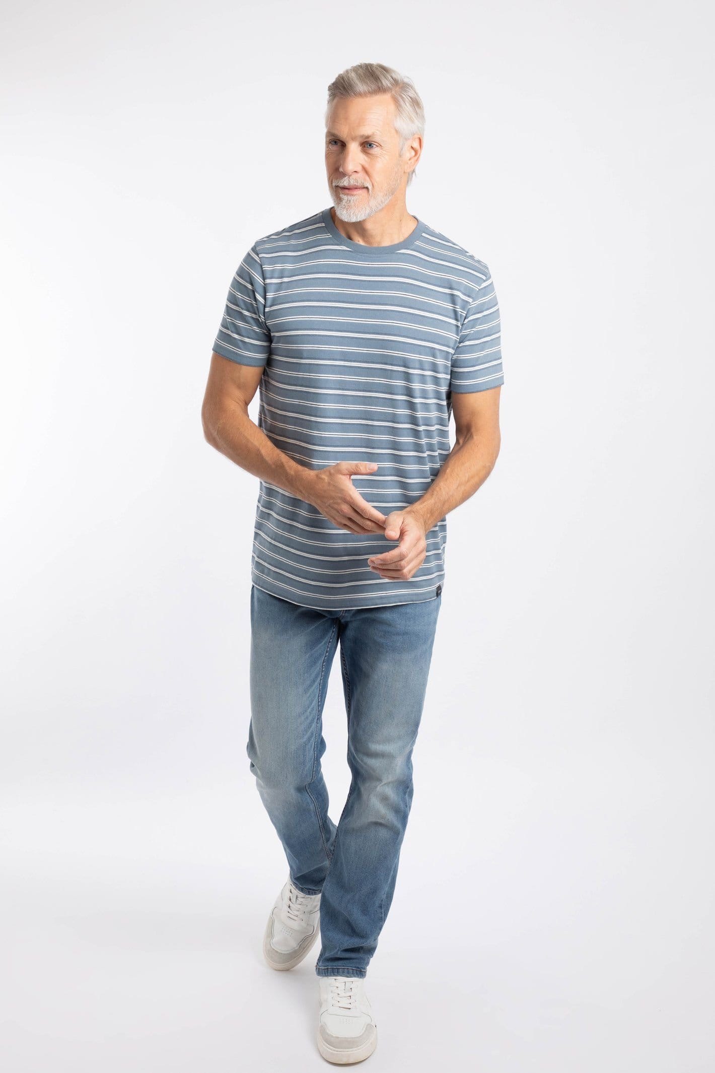 Weird Fish Weird Fish Men's Jefferson Textured Stripe T-Shirt in Mid Blue - 4