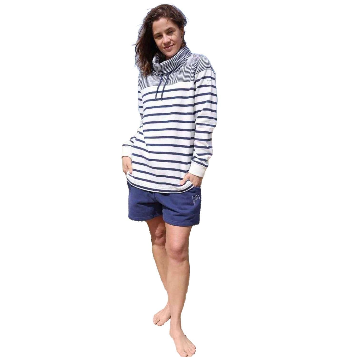 Lazy Jacks Lazy Jacks Women's Striped Drawstring Sweatshirt in Dark Blue