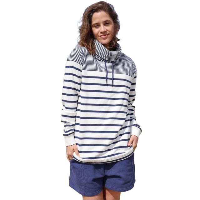 Lazy Jacks Lazy Jacks Women's Striped Drawstring Sweatshirt in Dark Blue - 2