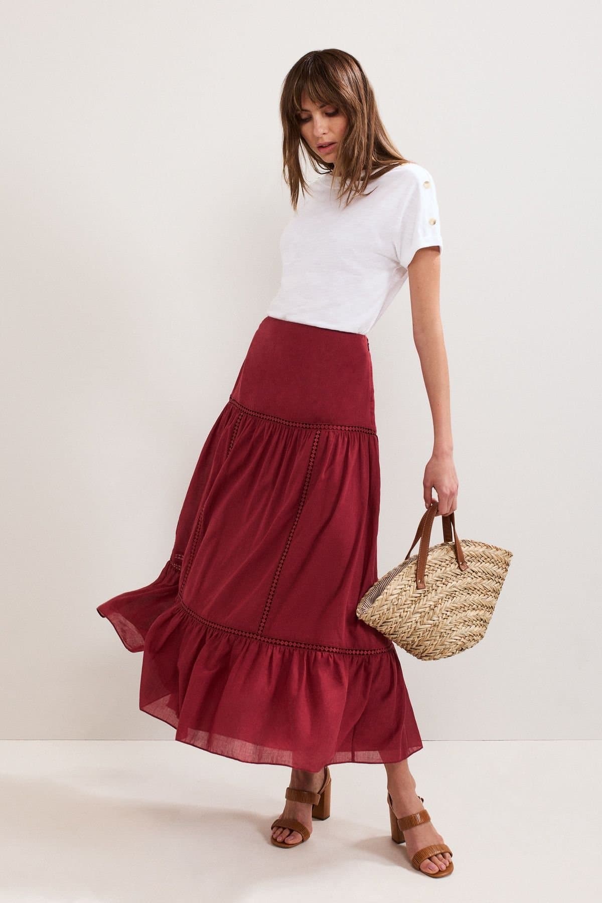Phase Eight Phase Eight Women's Kyla Trim Detail Maxi Skirt in Wine