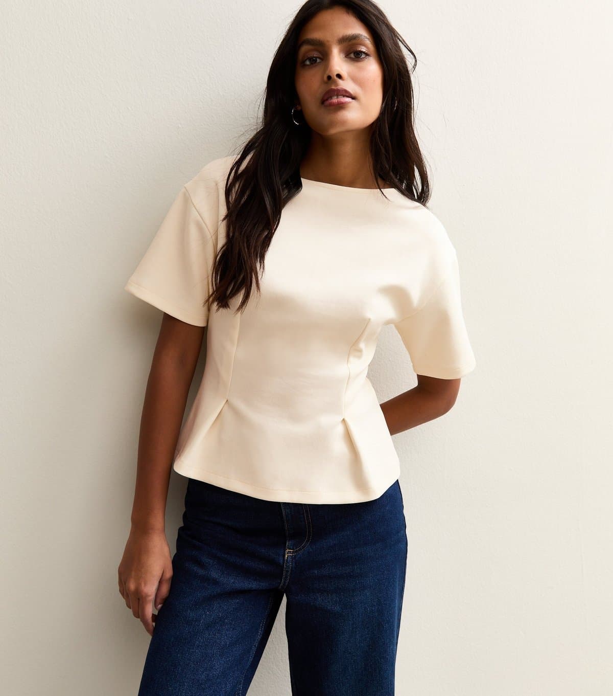 New Look Women's White Stretch Jersey Ponte Fitted T-Shirt New Look