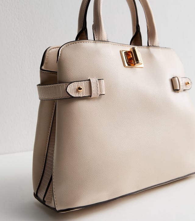 New Look White Faux Leather Gusset Turn Lock Top Handle Bag New Look - 3