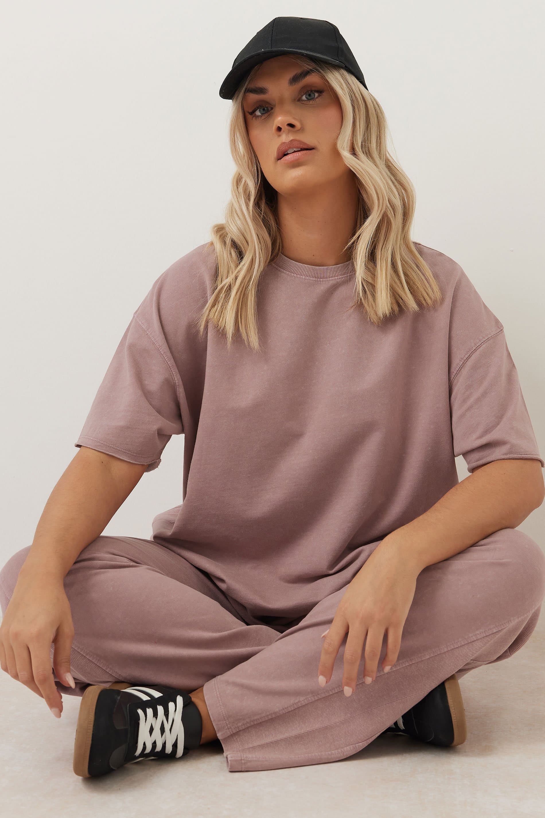 Yours Plus Size Pink Acid Wash Oversized Sweat Tshirt