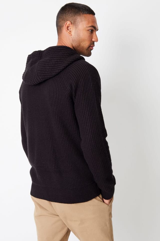 Threadbare Threadbare Men's 'Kirkstone' Zip-Up Knitted Hoodie with Microfleece Lining in Black - 2