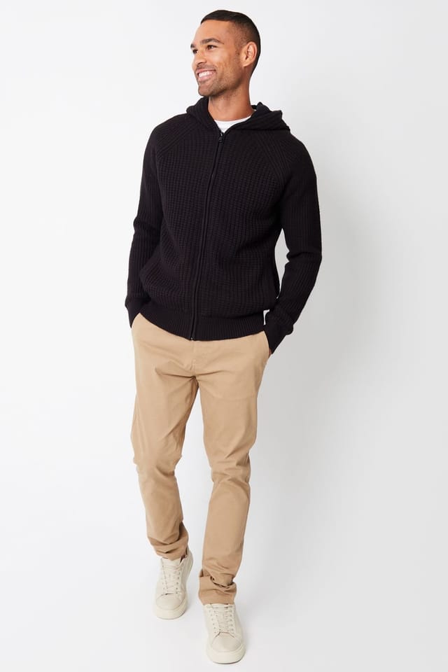 Threadbare Threadbare Men's 'Kirkstone' Zip-Up Knitted Hoodie with Microfleece Lining in Black - 3