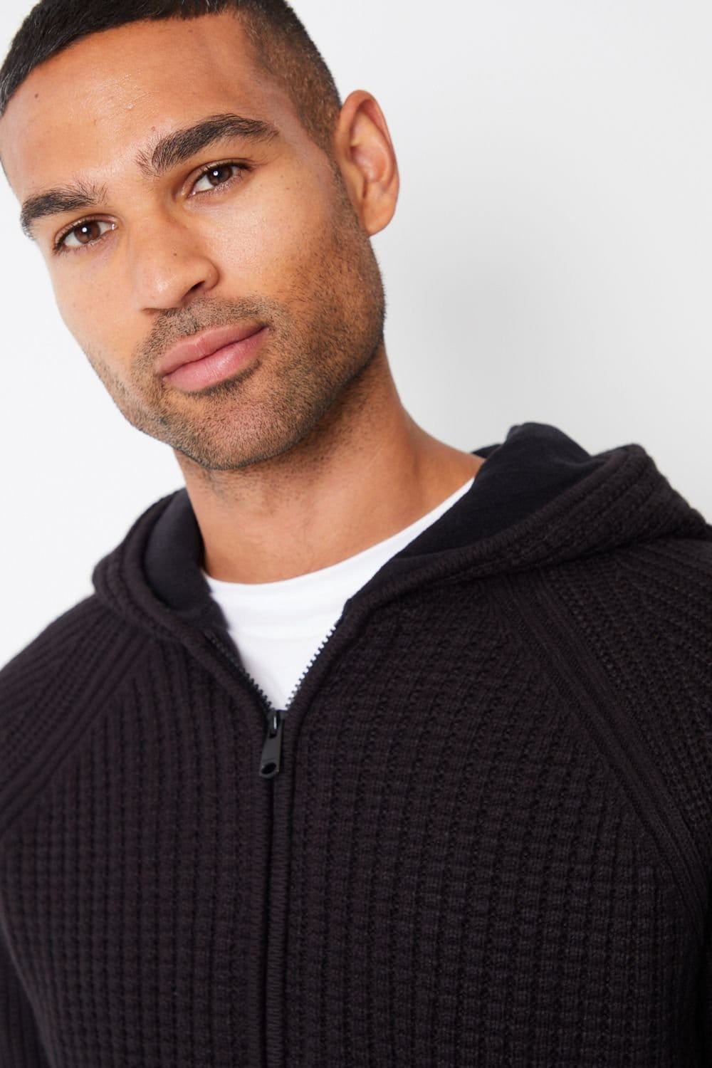 Threadbare Threadbare Men's 'Kirkstone' Zip-Up Knitted Hoodie with Microfleece Lining in Black - 4