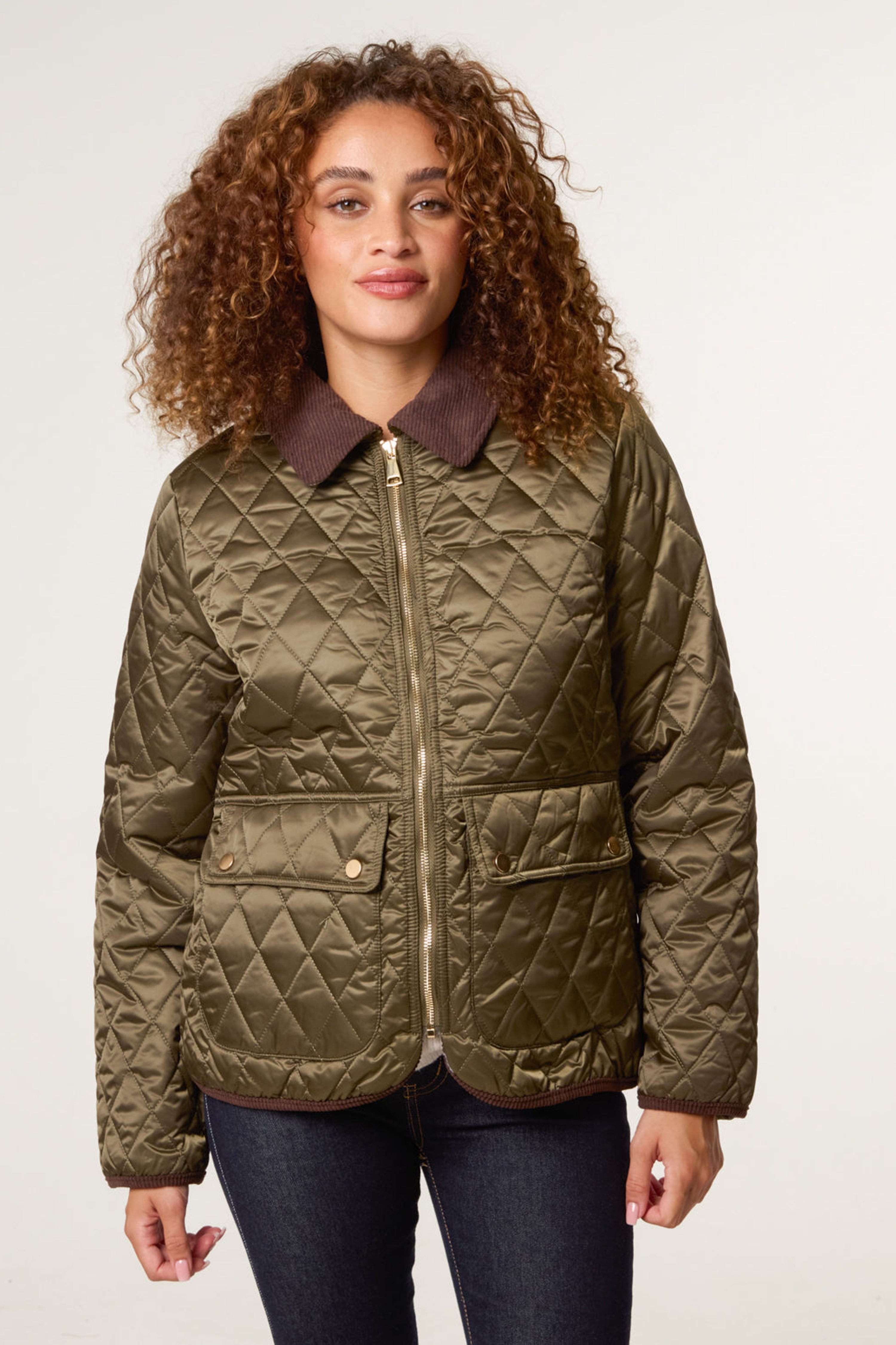 Blue Vanilla Blue Vanilla Women's Khaki Diamond Quilted Cord Collar Coat - 1