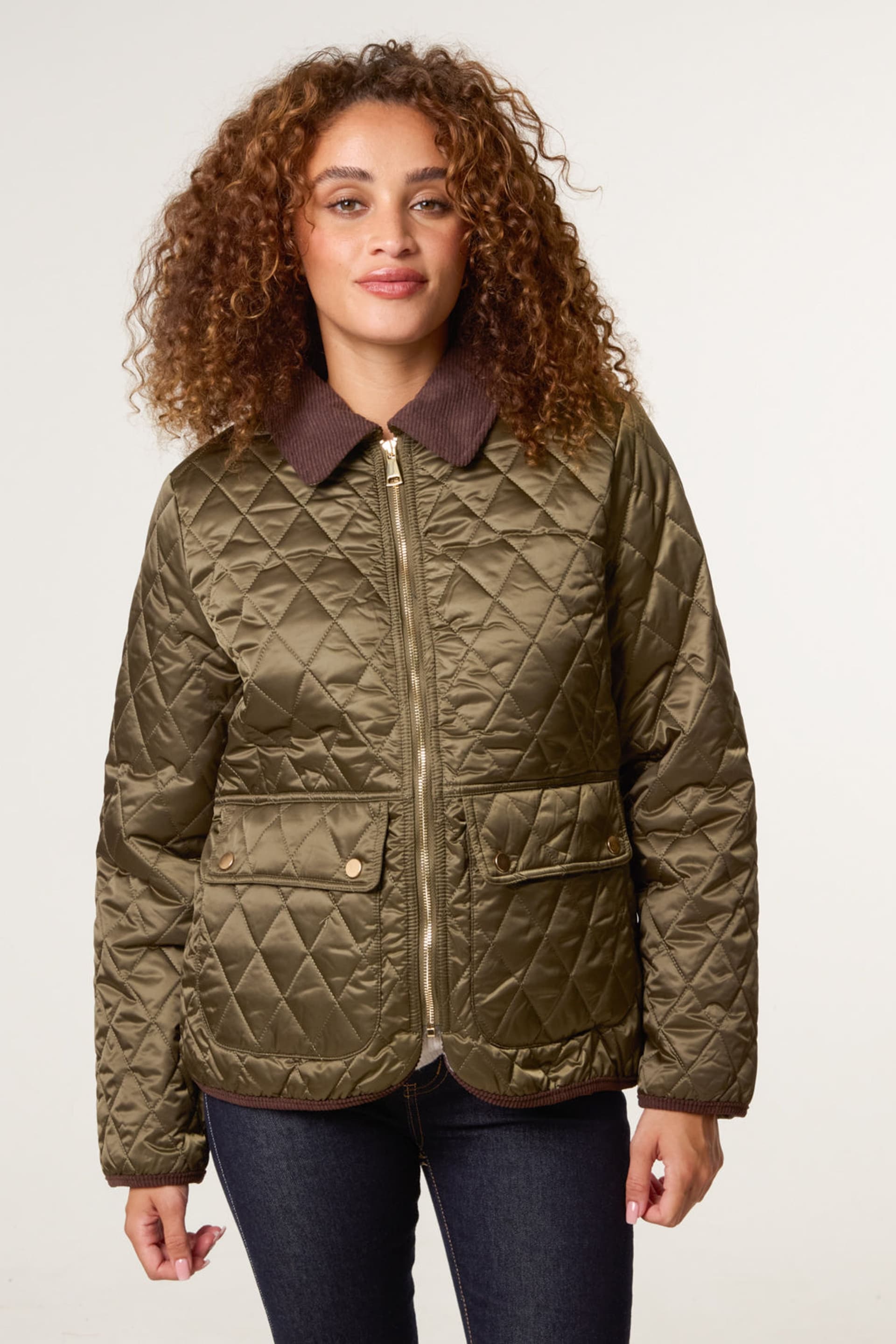 Blue Vanilla Blue Vanilla Women's Khaki Diamond Quilted Cord Collar Coat