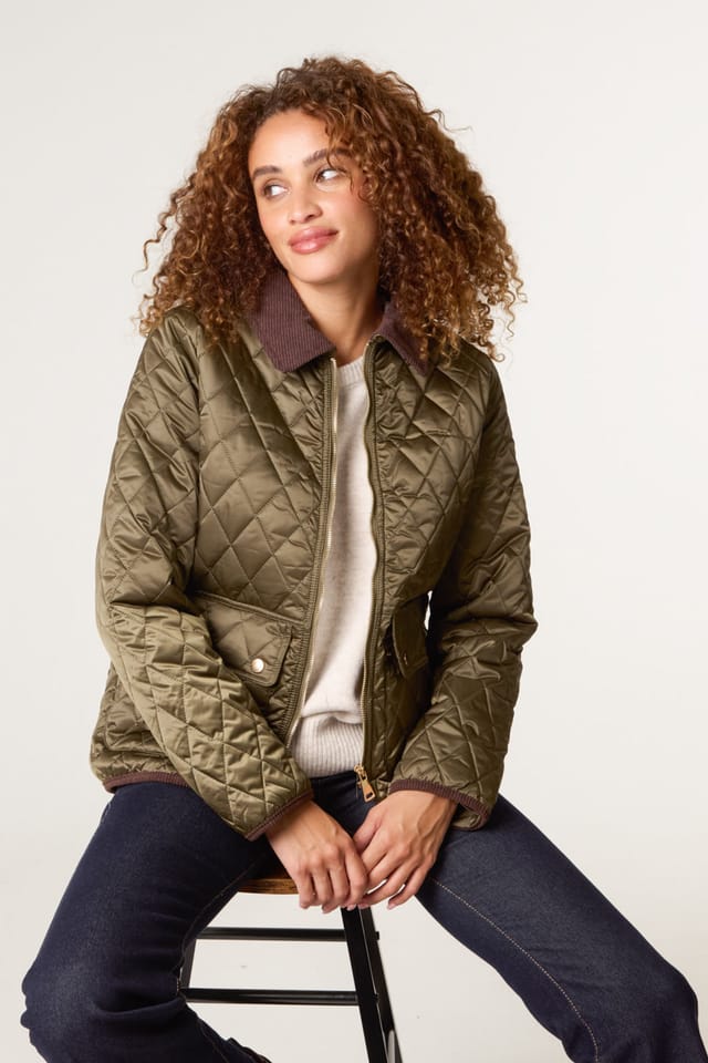 Blue Vanilla Blue Vanilla Women's Khaki Diamond Quilted Cord Collar Coat - 2