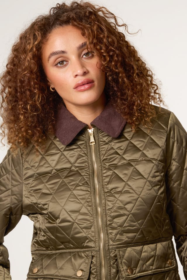Blue Vanilla Blue Vanilla Women's Khaki Diamond Quilted Cord Collar Coat - 3