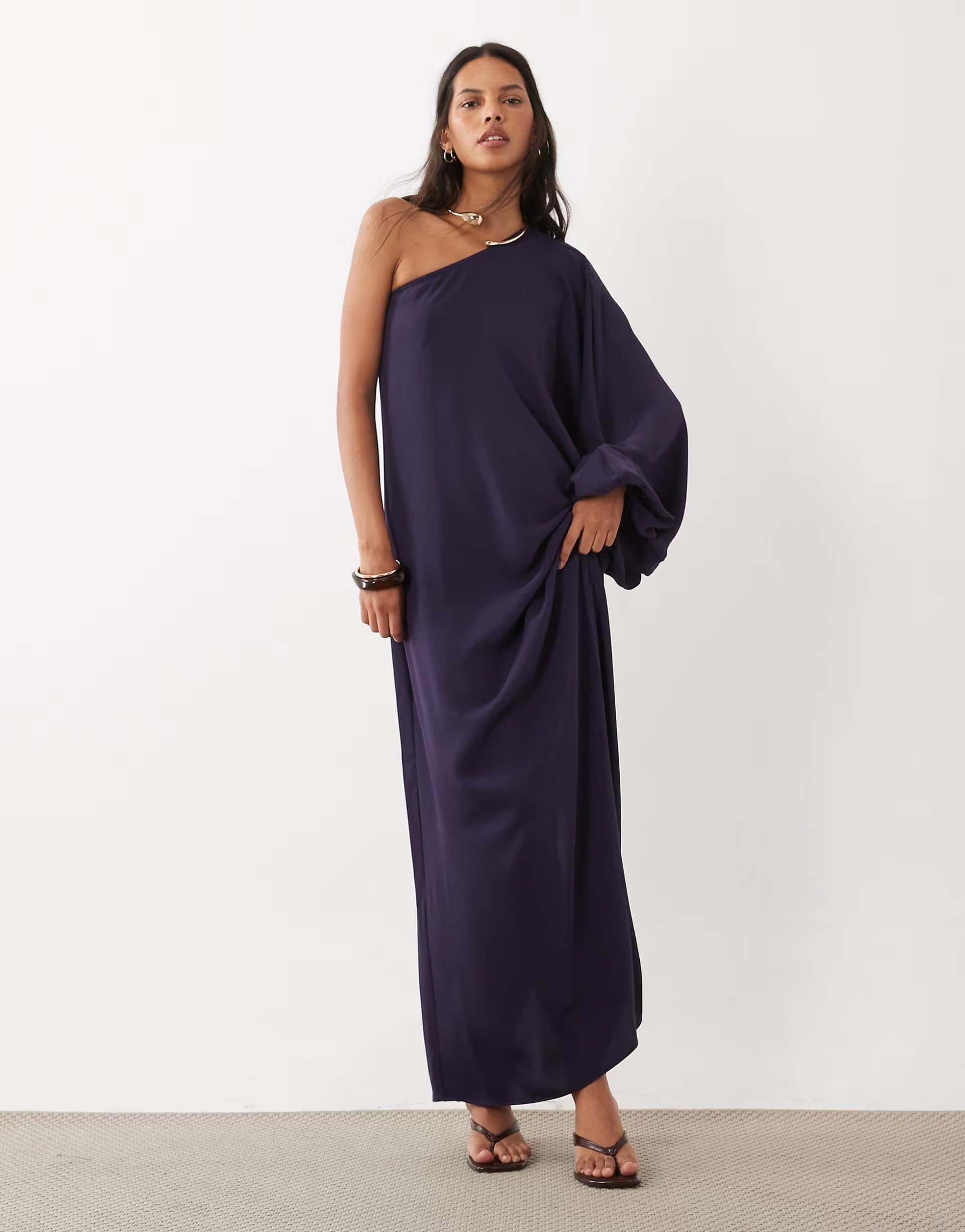 ASOS Mango hardware detail one shoulder maxi dress in blue